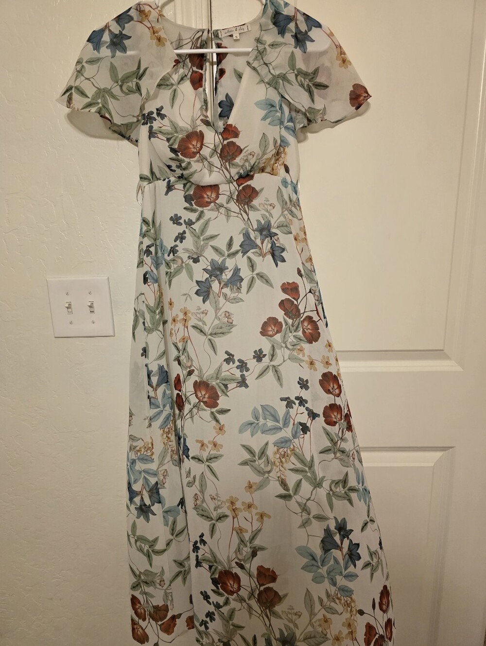 Anthropologie Willow & Clay White Floral Midi Dress Size Small